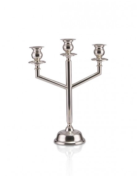 Castiçal Tubo Liso p/ 3 Velas Prata Apolo 40cm
