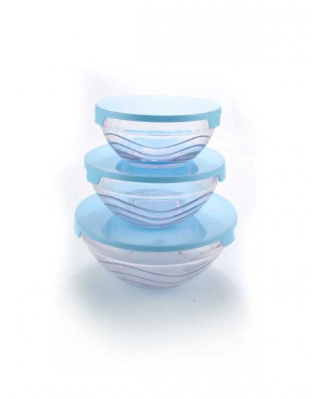 Conjunto de Potes Vidro 3 peças com Tampa plástica azul