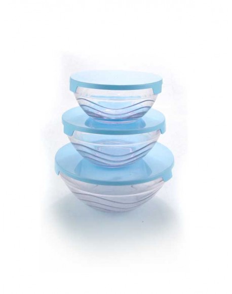 Conjunto de Potes Vidro 3 peças com Tampa plástica azul