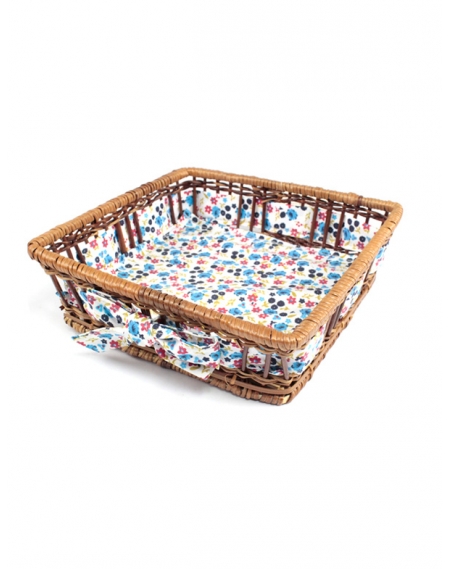Cesta Quadrada com Tecido 23x23cm Azul