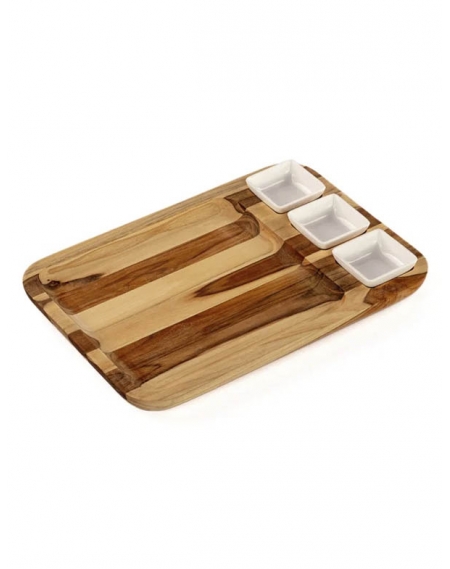 Petisqueira Teca Com 3 Pote  RET.40X28 CM